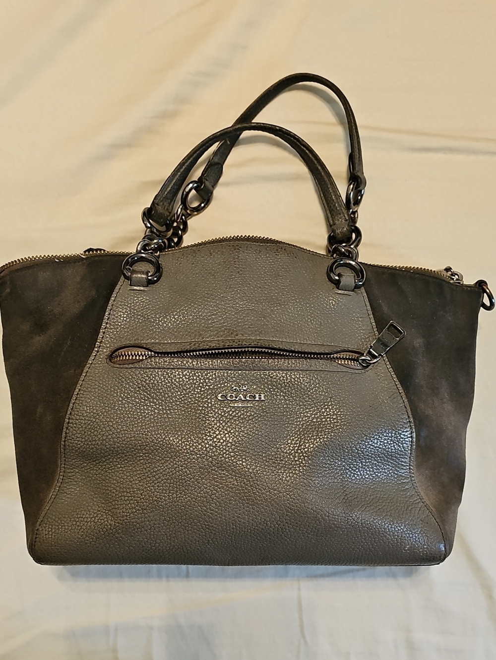 Coach Two-Tone Pebbled Leather Tote in Gray and Black